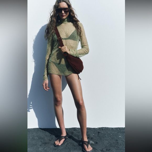 Zara semi sheer beaded top, hand embroidered crystals - Picture 2 of 8